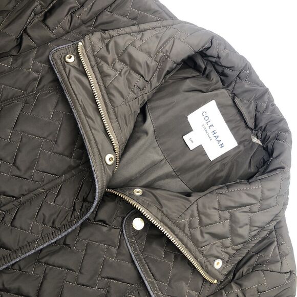 Cole Haan Womens Quilted Full Zip Parka Size Small Cocoa Two Waist Pulls Preppy - Picture 3 of 13